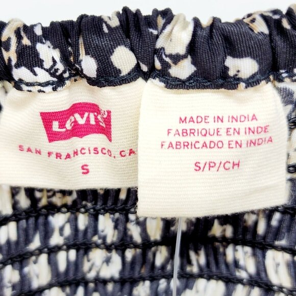 Levi's Floral Cropped Top Women's Size S Black Beige Square Neck Puff Sleeves - Picture 3 of 11